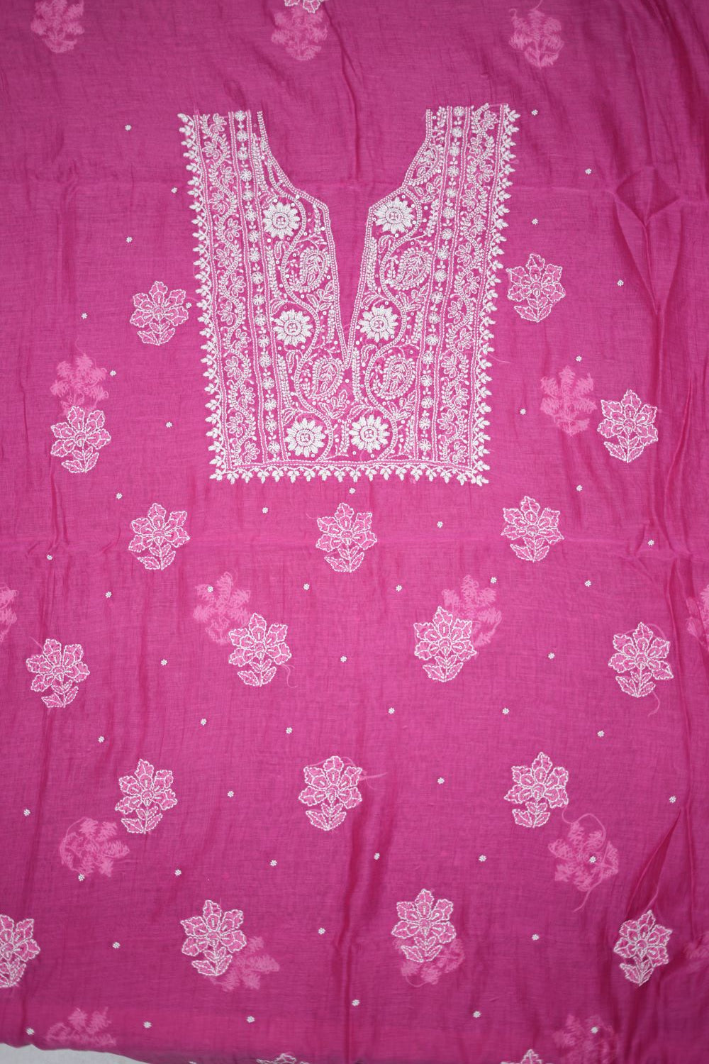 'Magenta Royale' Pink Hand-Embroidered Hand Embellished Mul Chanderi Chikankari Unstitched Suit Set