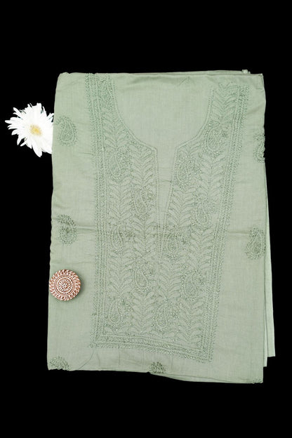 KAIRI - 'Sage green' Mul Cotton Unstitched Chikankari Kurta fabric