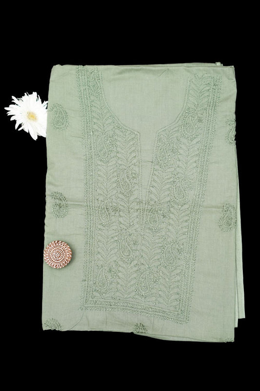 KAIRI - 'Sage green' Mul Cotton Unstitched Chikankari Kurta fabric
