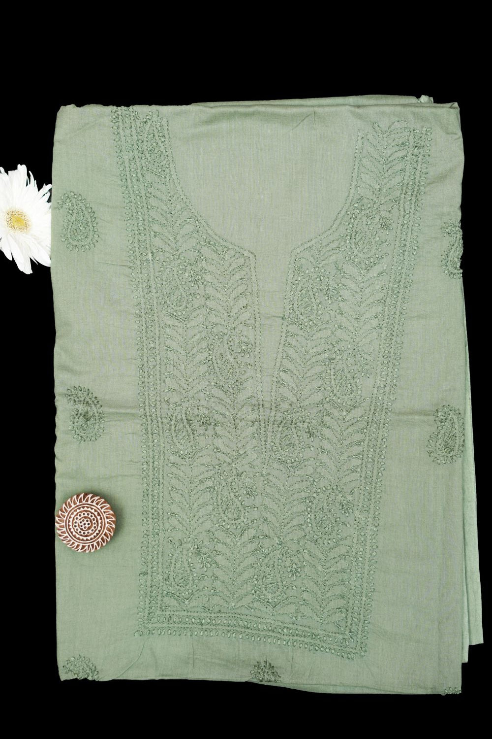 KAIRI - 'Sage green' Mul Cotton Unstitched Chikankari Kurta fabric