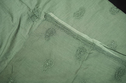 KAIRI - 'Sage green' Mul Cotton Unstitched Chikankari Kurta fabric