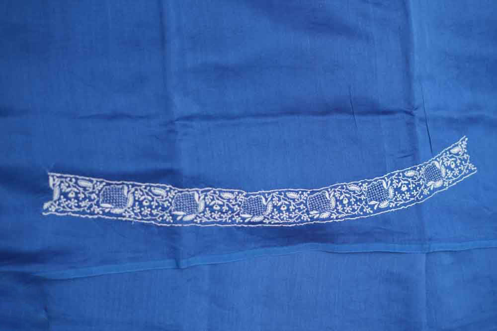 Royal Blue Chanderi Chikankari Unstitched Chikankari Gents Kurta Fabric