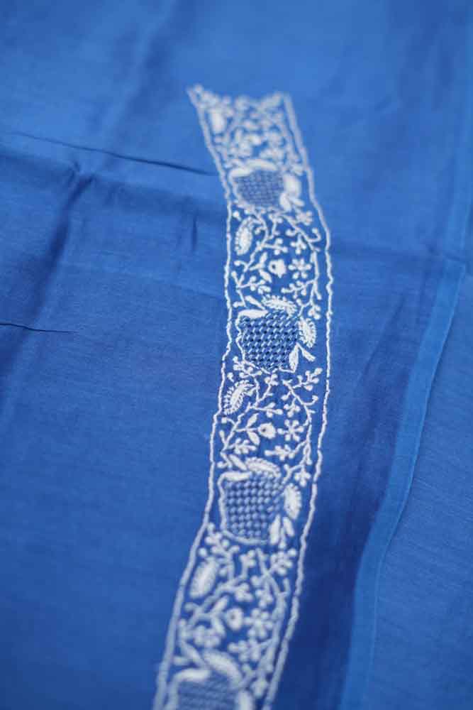 Royal Blue Chanderi Chikankari Unstitched Chikankari Gents Kurta Fabric