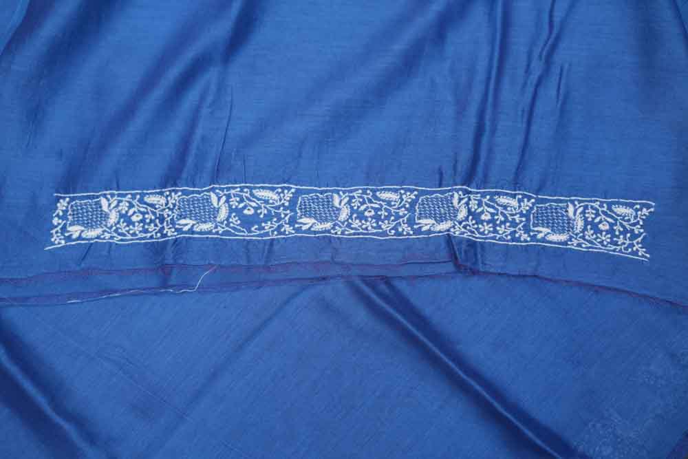 Royal Blue Chanderi Chikankari Unstitched Chikankari Gents Kurta Fabric