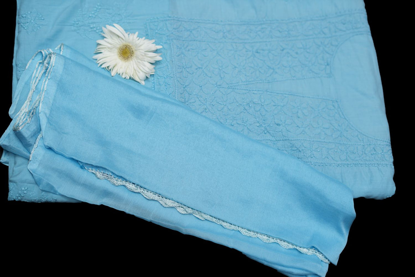 'Smoked Blue' Mul Cotton Unstitched Chikankari Suit set