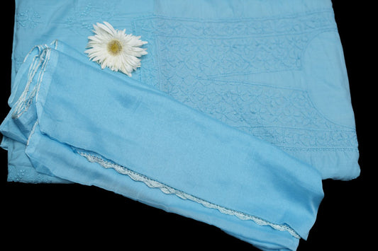 'Smoked Blue' Mul Cotton Unstitched Chikankari Suit set