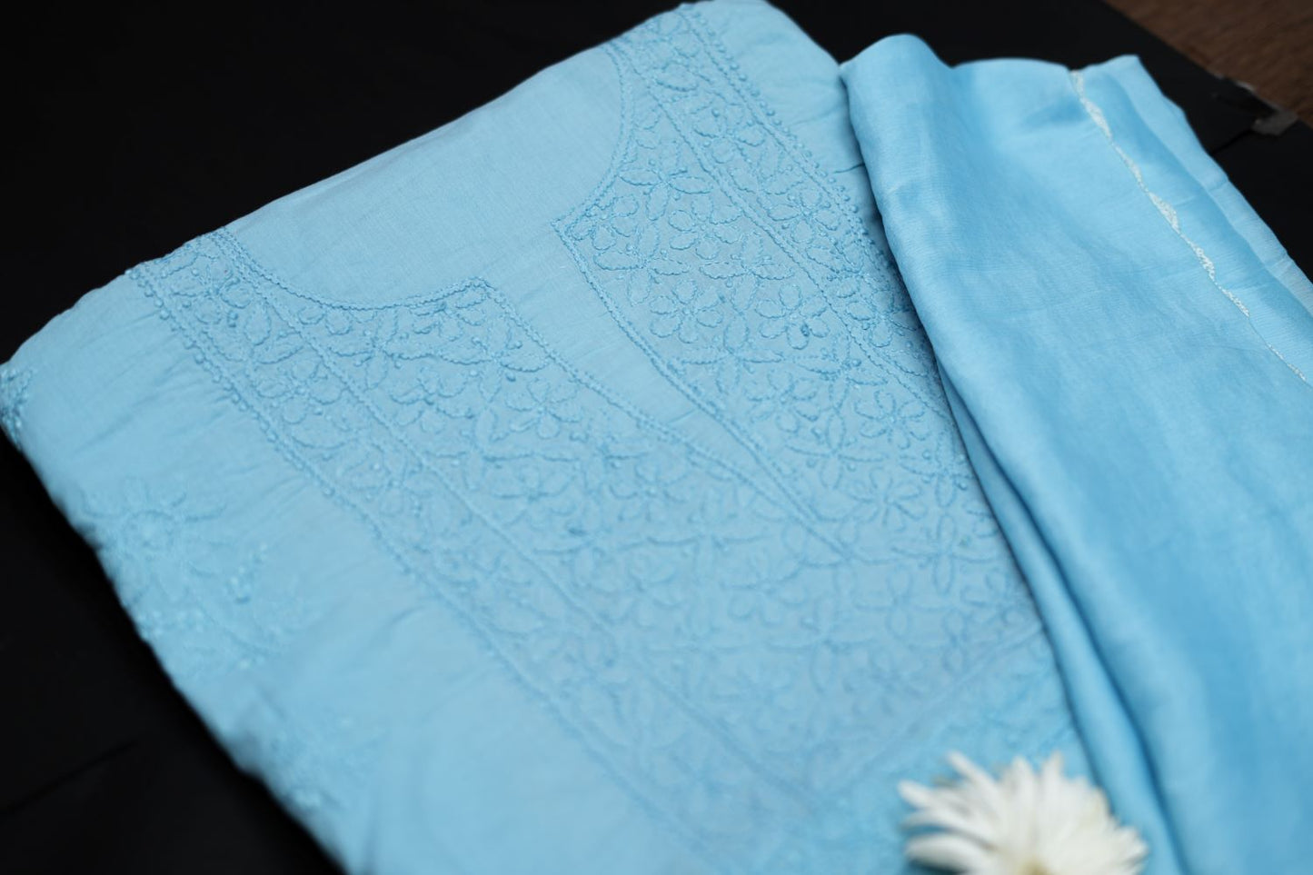 'Smoked Blue' Mul Cotton Unstitched Chikankari Suit set