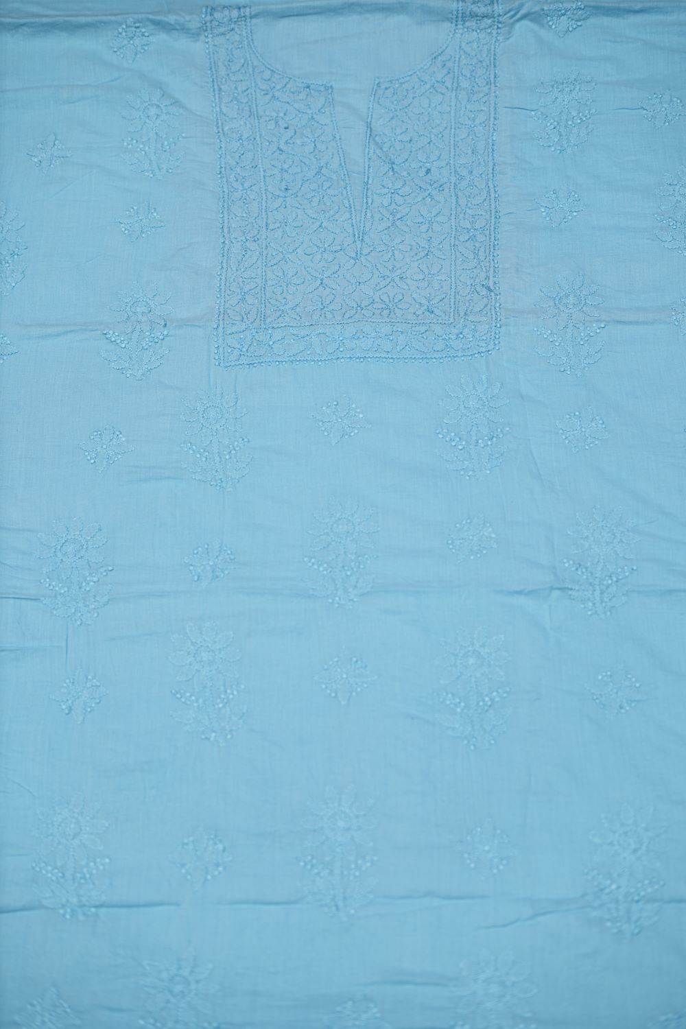 'Smoked Blue' Mul Cotton Unstitched Chikankari Suit set