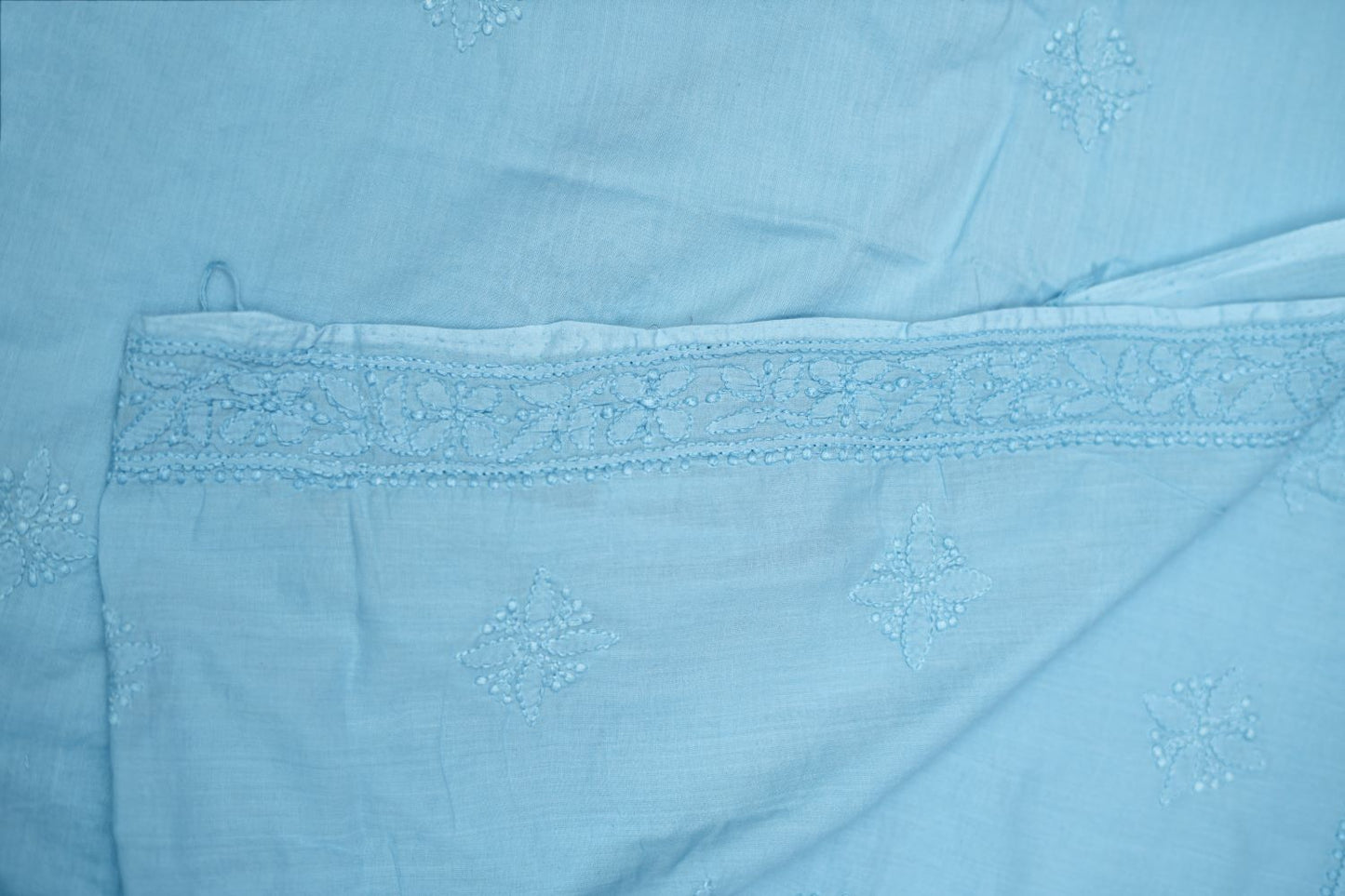 'Smoked Blue' Mul Cotton Unstitched Chikankari Suit set