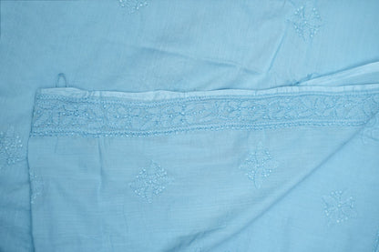 'Smoked Blue' Mul Cotton Unstitched Chikankari Suit set