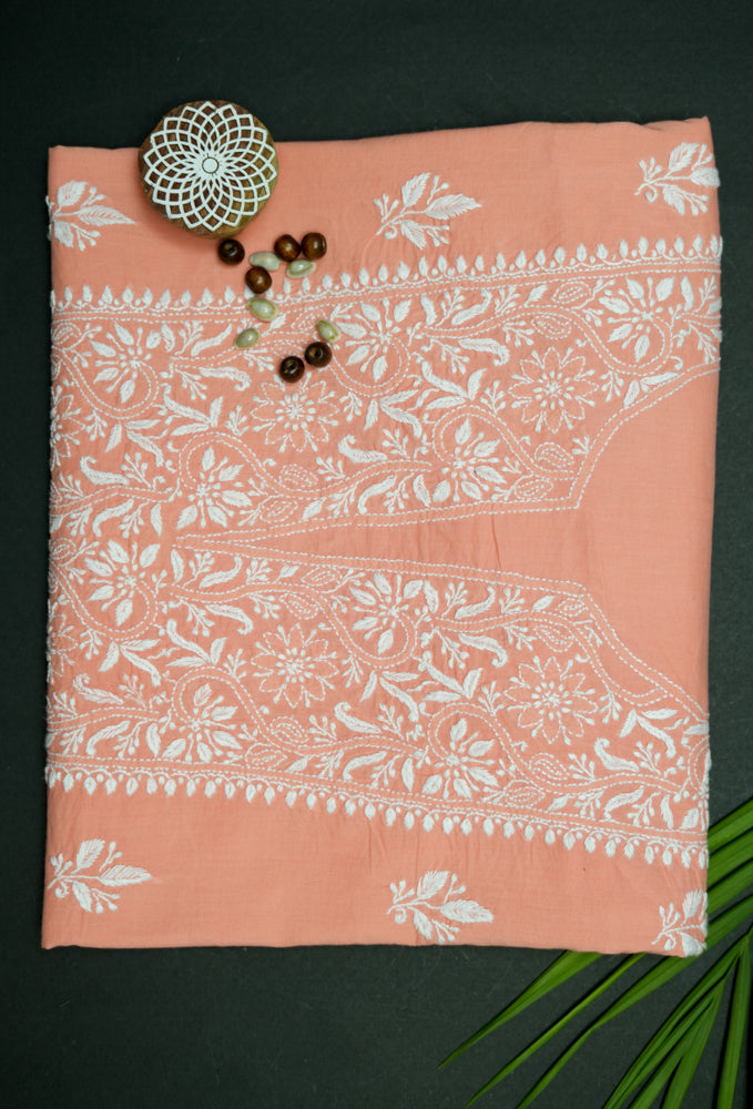 Cozy Peach Cotton Unstitched Chikankari Kurta fabric