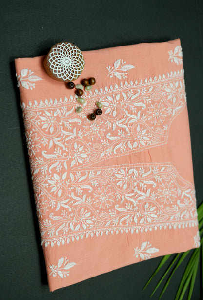 Cozy Peach Cotton Unstitched Chikankari Kurta fabric