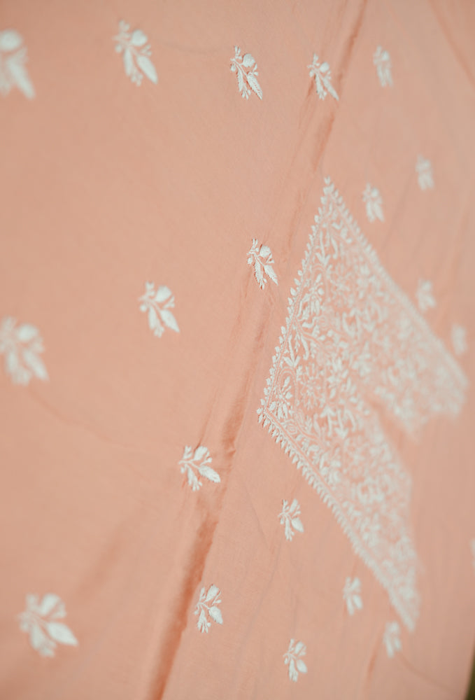 Cozy Peach Cotton Unstitched Chikankari Kurta fabric