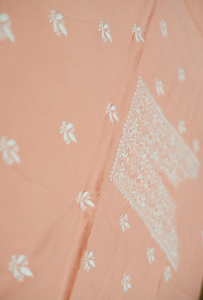 Cozy Peach Cotton Unstitched Chikankari Kurta fabric