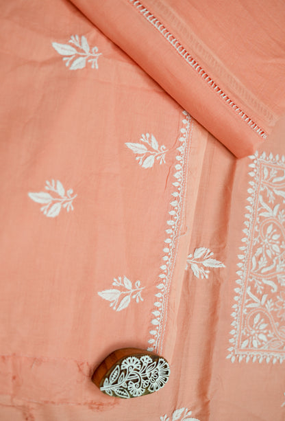Cozy Peach Cotton Unstitched Chikankari Kurta fabric