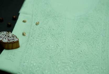 Pastel Green Mul Cotton Unstitched Chikankari Suit set