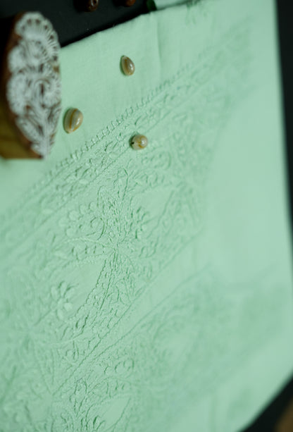 Pastel Green Mul Cotton Unstitched Chikankari Suit set