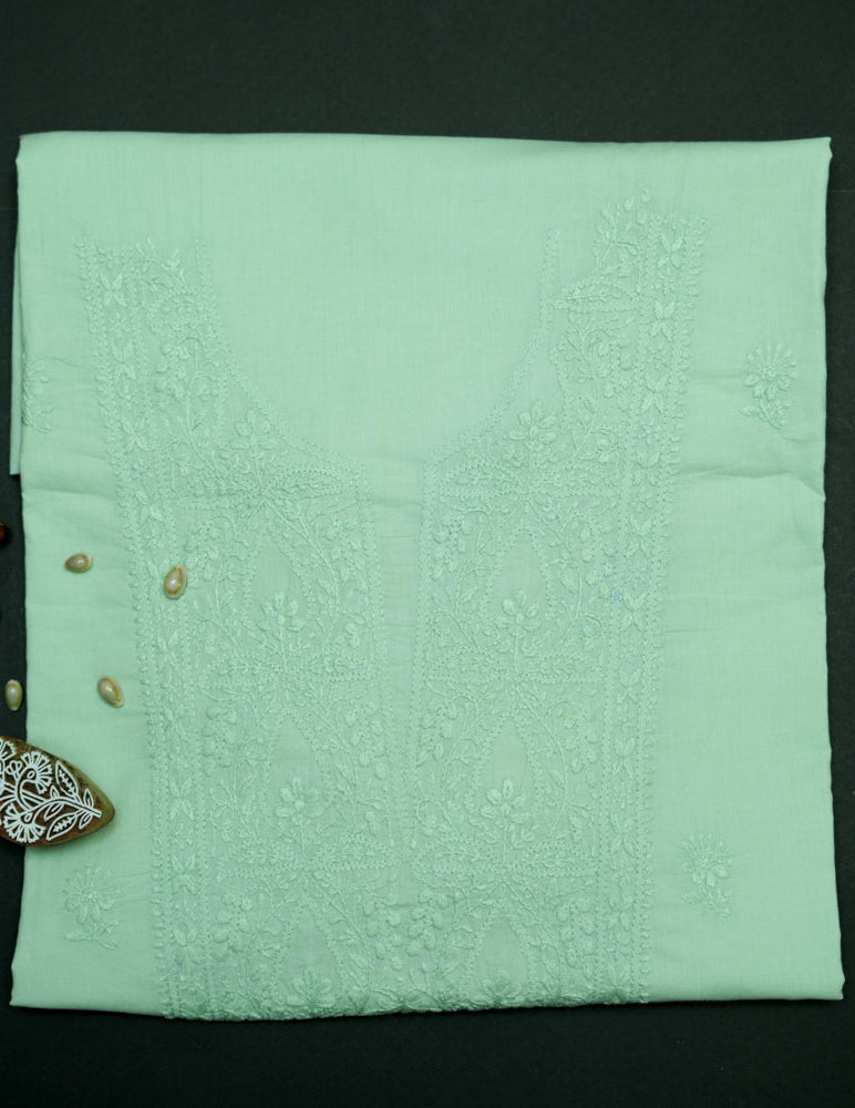 Pastel Green Mul Cotton Unstitched Chikankari Suit set