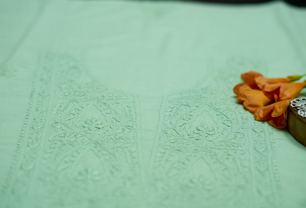 Pastel Green Mul Cotton Unstitched Chikankari Suit set
