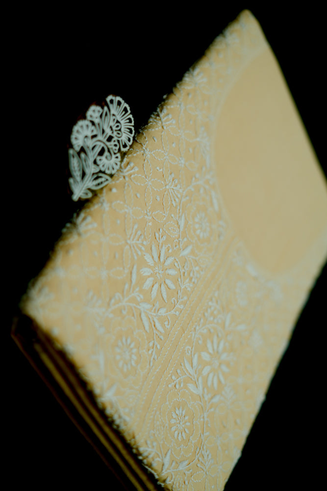 'Light beige' Mul Cotton Unstitched Chikankari Suit set