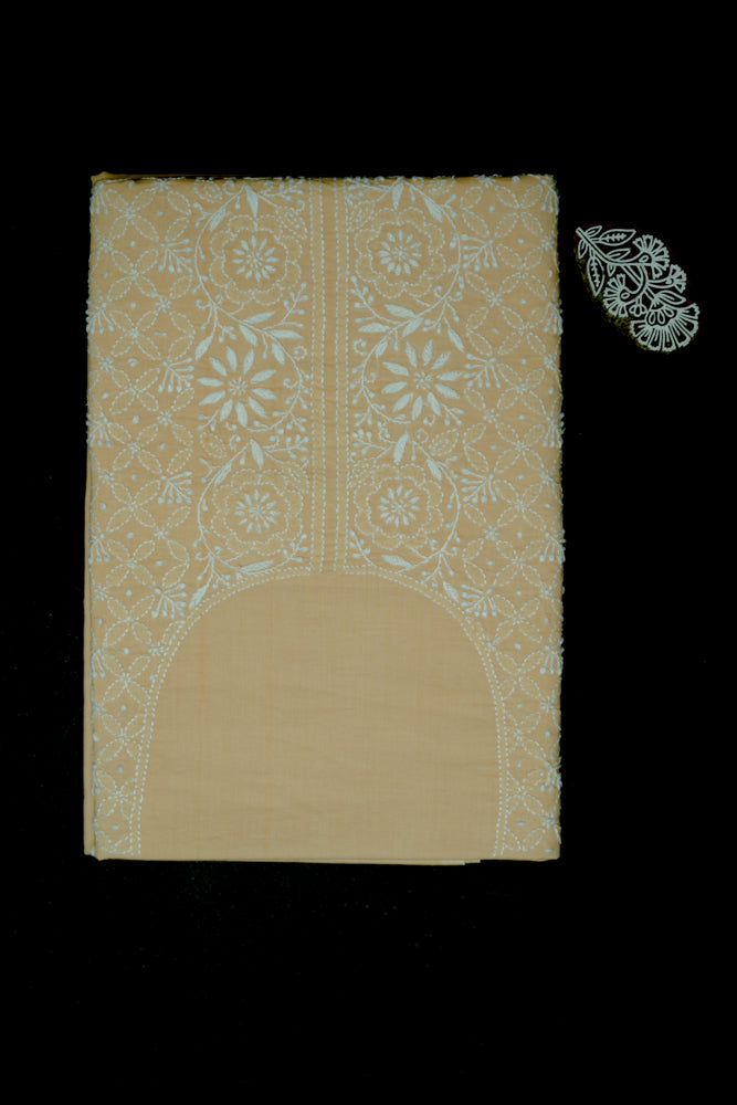 'Light beige' Mul Cotton Unstitched Chikankari Suit set