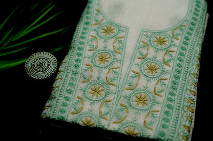 Nude Pink Base Vintage dual shade contrast embroidered  Mul Chanderi Unstitched Chikankari Suit Set