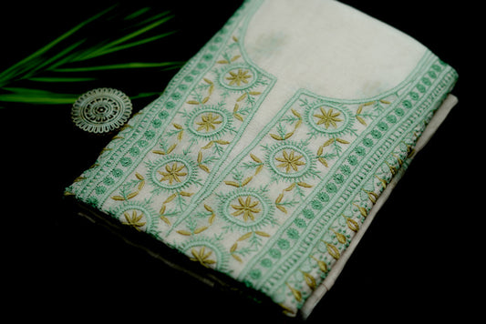 Nude Pink Base Vintage dual shade contrast embroidered  Mul Chanderi Unstitched Chikankari Suit Set