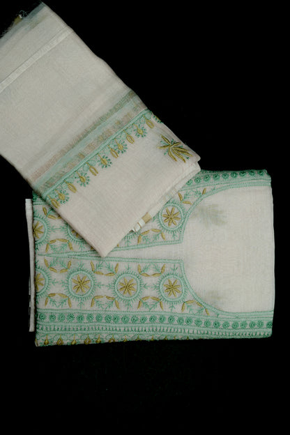 Nude Pink Base Vintage dual shade contrast embroidered  Mul Chanderi Unstitched Chikankari Suit Set