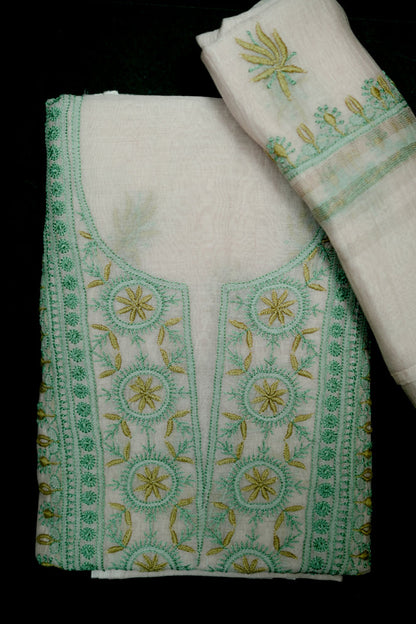 Nude Pink Base Vintage dual shade contrast embroidered  Mul Chanderi Unstitched Chikankari Suit Set