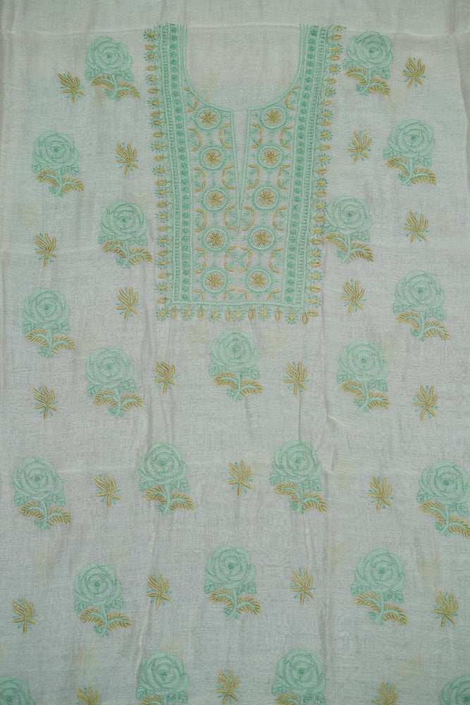 Nude Pink Base Vintage dual shade contrast embroidered  Mul Chanderi Unstitched Chikankari Suit Set