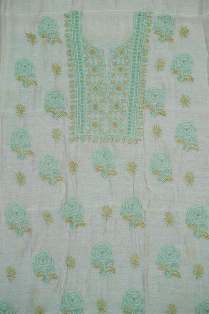 Nude Pink Base Vintage dual shade contrast embroidered  Mul Chanderi Unstitched Chikankari Suit Set