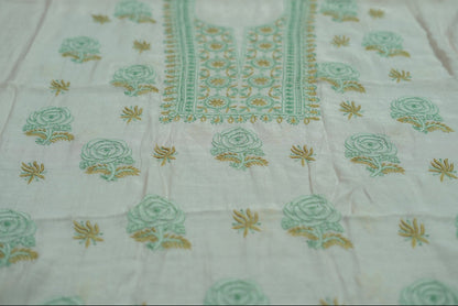 Nude Pink Base Vintage dual shade contrast embroidered  Mul Chanderi Unstitched Chikankari Suit Set