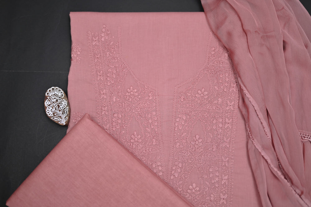 'Mauve Élan' Mul Cotton Unstitched Chikankari Suit set