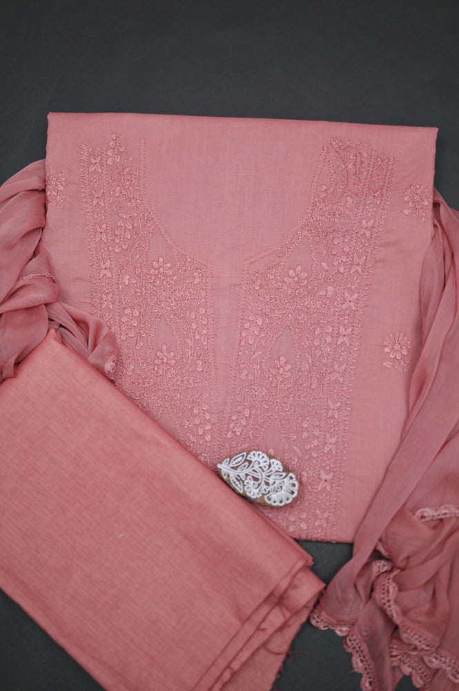 'Mauve Élan' Mul Cotton Unstitched Chikankari Suit set