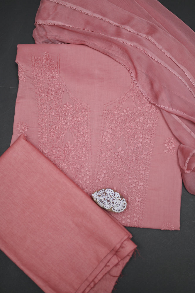'Mauve Élan' Mul Cotton Unstitched Chikankari Suit set