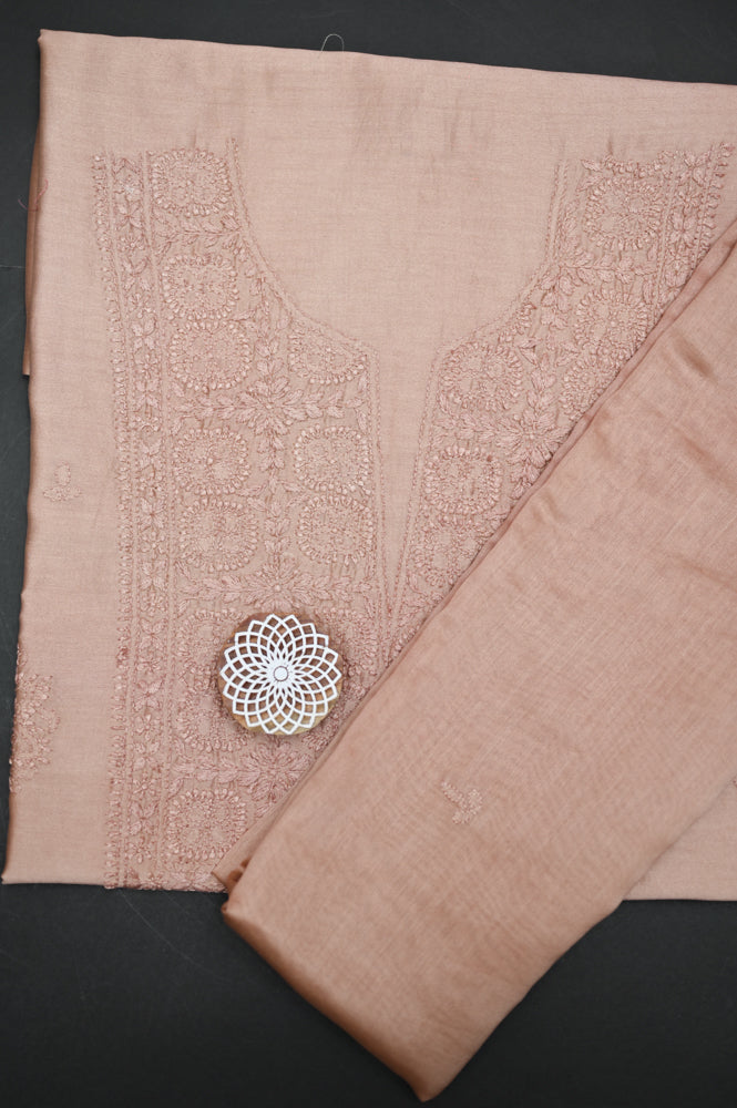 'Blush Sand' Chanderi(Cotton Silk) Unstitched Chikankari suit set