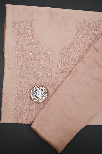 'Blush Sand' Chanderi(Cotton Silk) Unstitched Chikankari suit set