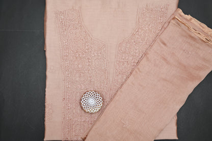 'Blush Sand' Chanderi(Cotton Silk) Unstitched Chikankari suit set