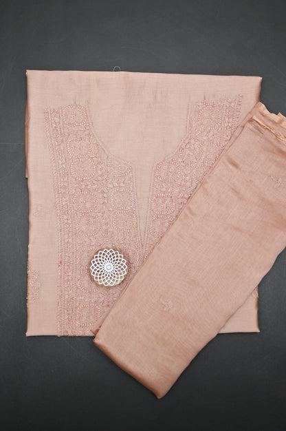'Blush Sand' Chanderi(Cotton Silk) Unstitched Chikankari suit set