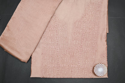 'Blush Sand' Chanderi(Cotton Silk) Unstitched Chikankari suit set