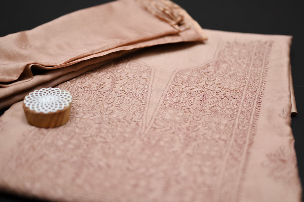 'Blush Sand' Chanderi(Cotton Silk) Unstitched Chikankari suit set