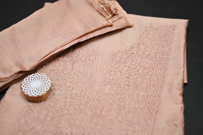 'Blush Sand' Chanderi(Cotton Silk) Unstitched Chikankari suit set