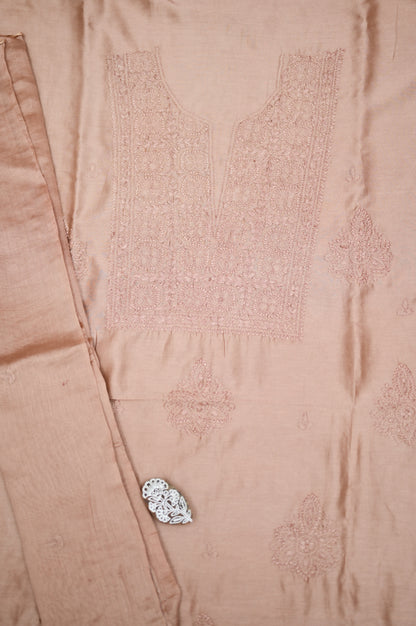 'Blush Sand' Chanderi(Cotton Silk) Unstitched Chikankari suit set