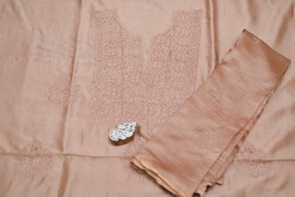 'Blush Sand' Chanderi(Cotton Silk) Unstitched Chikankari suit set