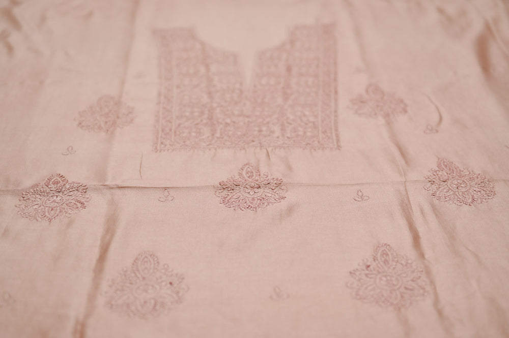 'Blush Sand' Chanderi(Cotton Silk) Unstitched Chikankari suit set