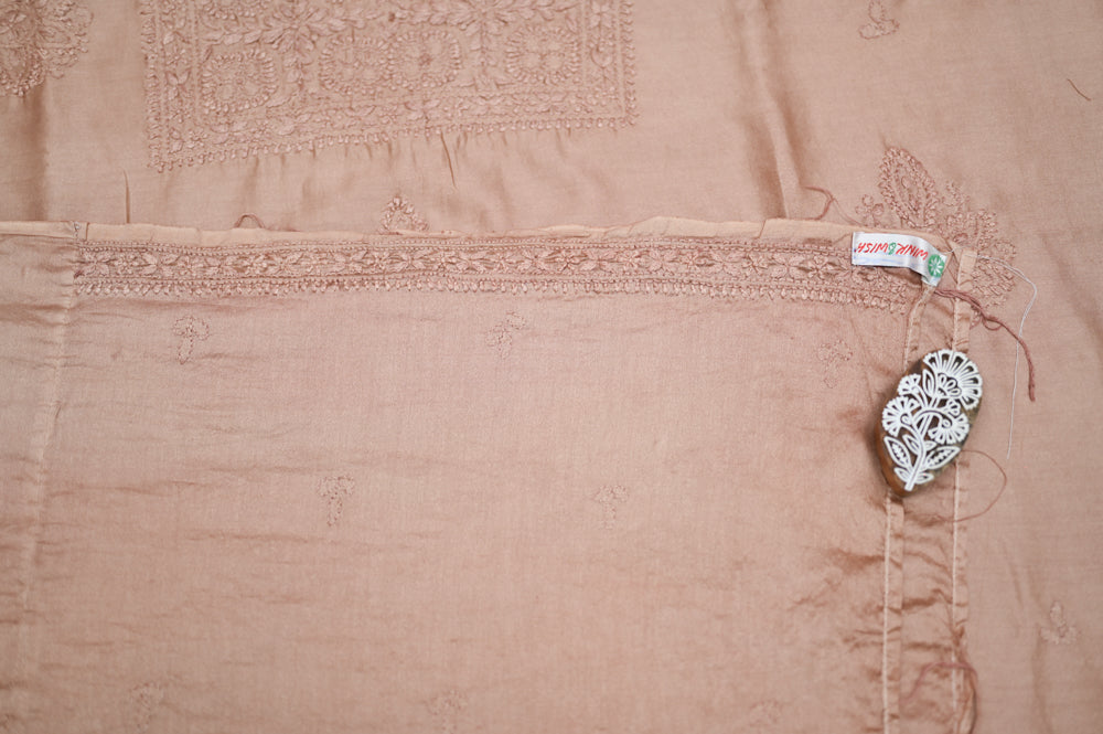 'Blush Sand' Chanderi(Cotton Silk) Unstitched Chikankari suit set
