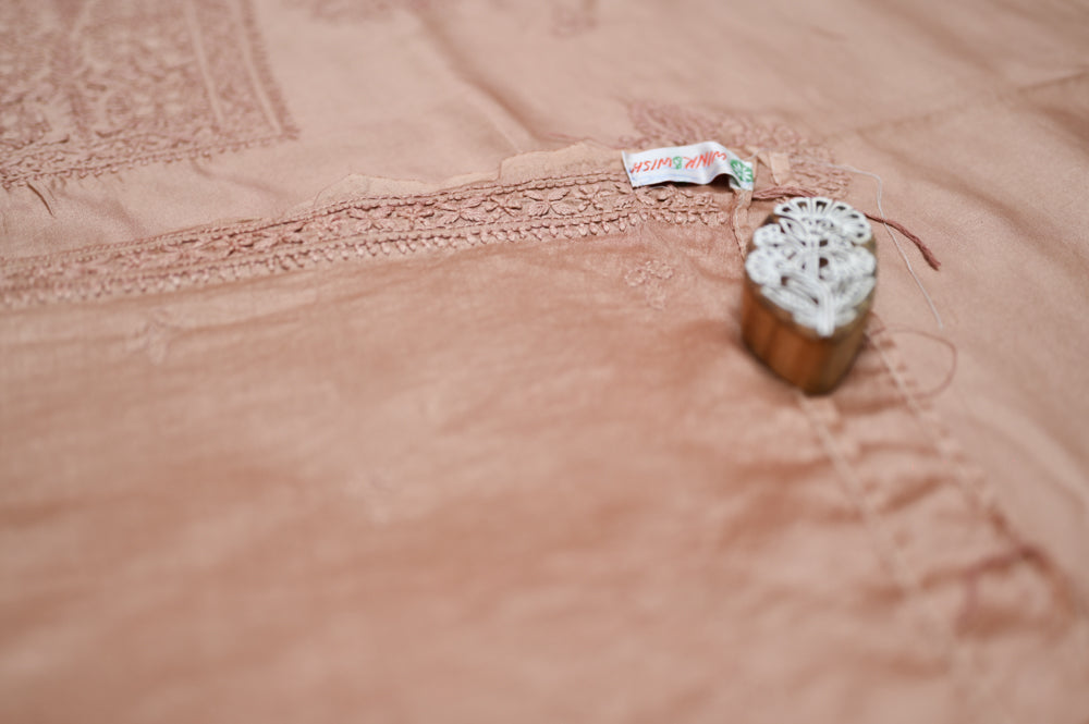 'Blush Sand' Chanderi(Cotton Silk) Unstitched Chikankari suit set