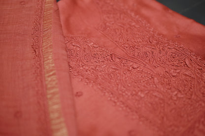 'Burnt Umber' Brown Chanderi Unstitched Chikankari Suit Set