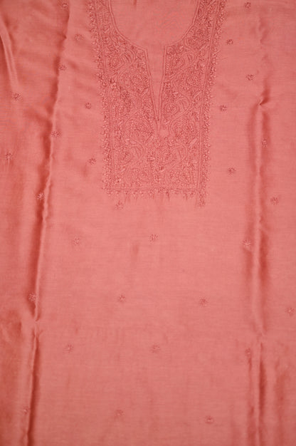 'Burnt Umber' Brown Chanderi Unstitched Chikankari Suit Set