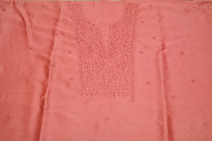 'Burnt Umber' Brown Chanderi Unstitched Chikankari Suit Set